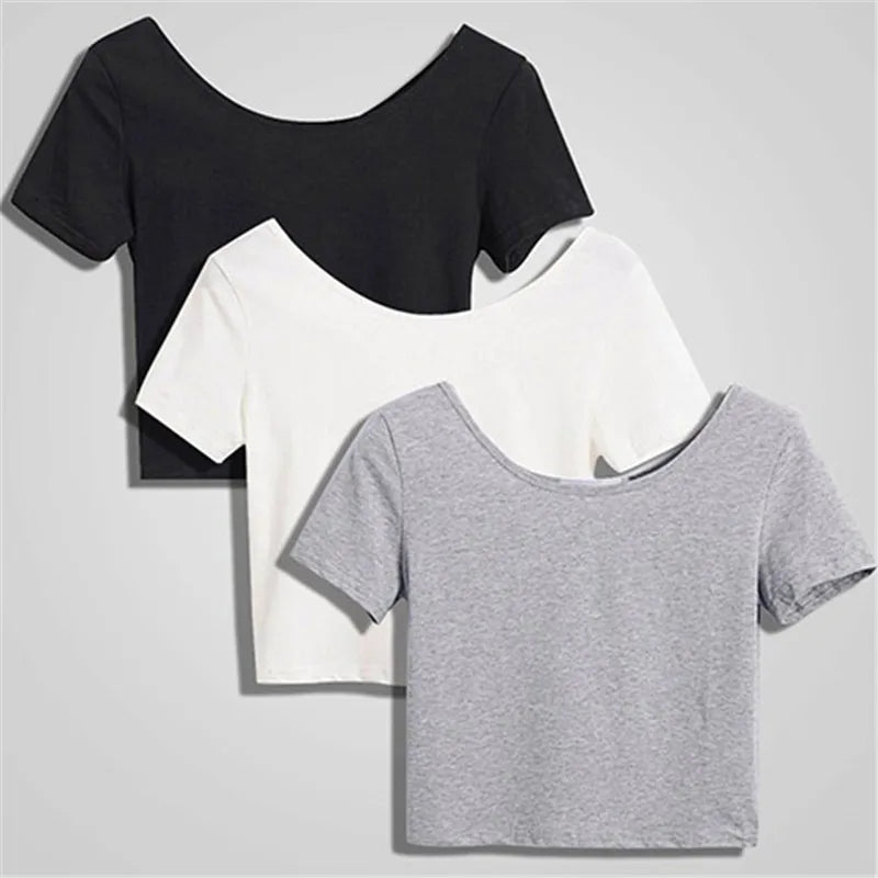 Y2K Women Backless Hollow Out T Shirt Sexy Bandage Crop Tops O-neck Tshirt Black Streetwear Short Sleeve Slim Bodycon T-shirt