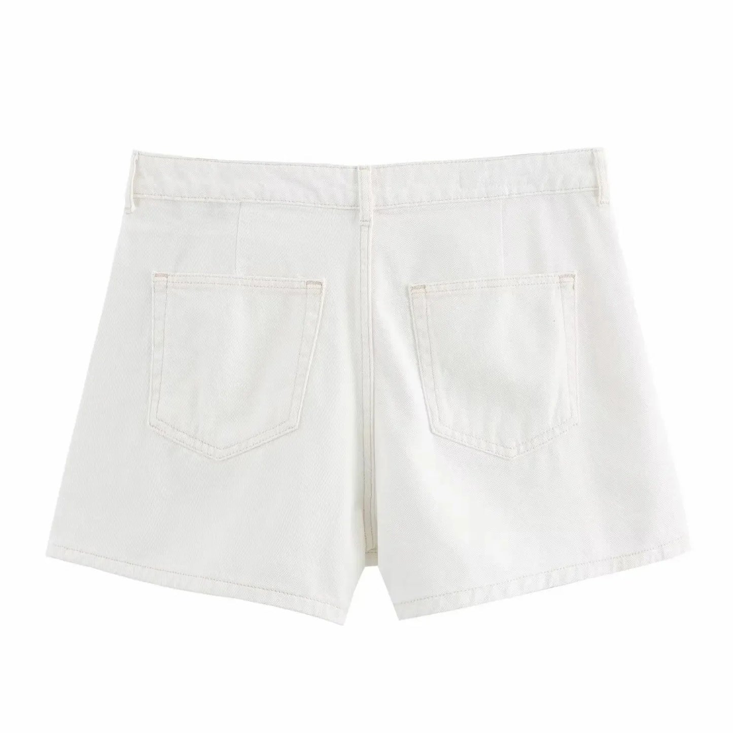 Conjuntos femininos em jeans: camisa gola com manga curta e bolso decoração +  shorts cintura média assimétrico
