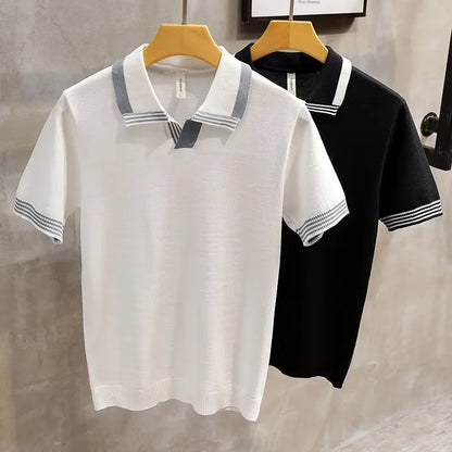 Camisa polo masculina Vintage: confortável, estilo verão, malha, com lapela de manga curta