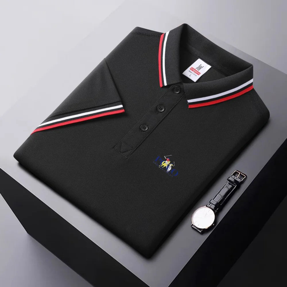Camisa polo masculina, manga curta: com lapela de botão, simples, leve