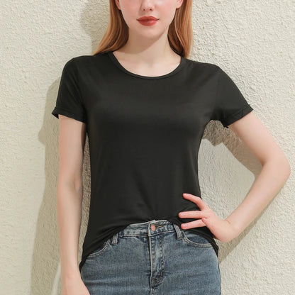 Solid Women Cotton T-shirt V-Neck Short Sleeve Female Tee Slim White And Balck T-Shirt Casual Solid Lady Tshirt Tops