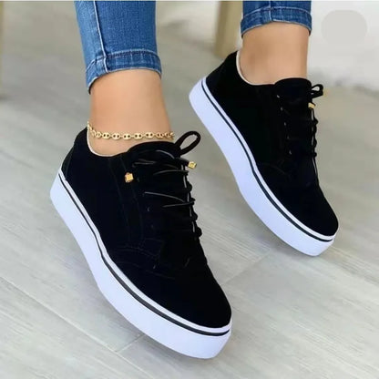 tênis femininos casual: sola plana, moda versátil com rendas