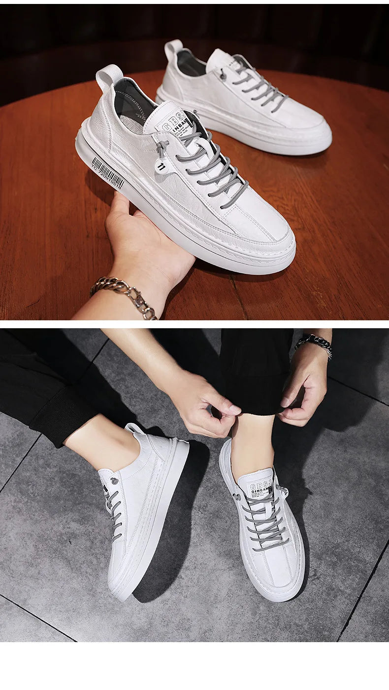 Novo casual masculino de couro: antiderrapante: moda confortável tênis, solado plano