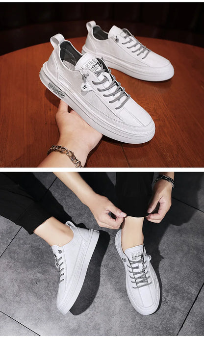 Novo casual masculino de couro: antiderrapante: moda confortável tênis, solado plano