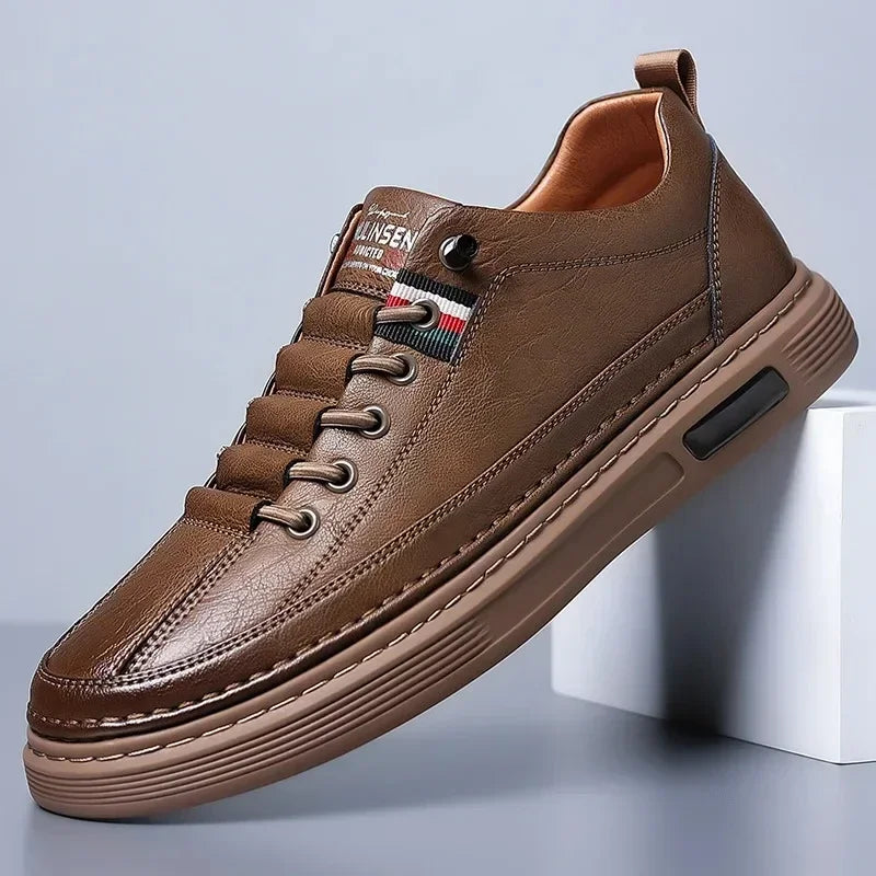 Novo Casual masculino: em couro, antiderrapante, impermeável, confortável, sola plana.