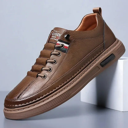 Novo Casual masculino: em couro, antiderrapante, impermeável, confortável, sola plana.