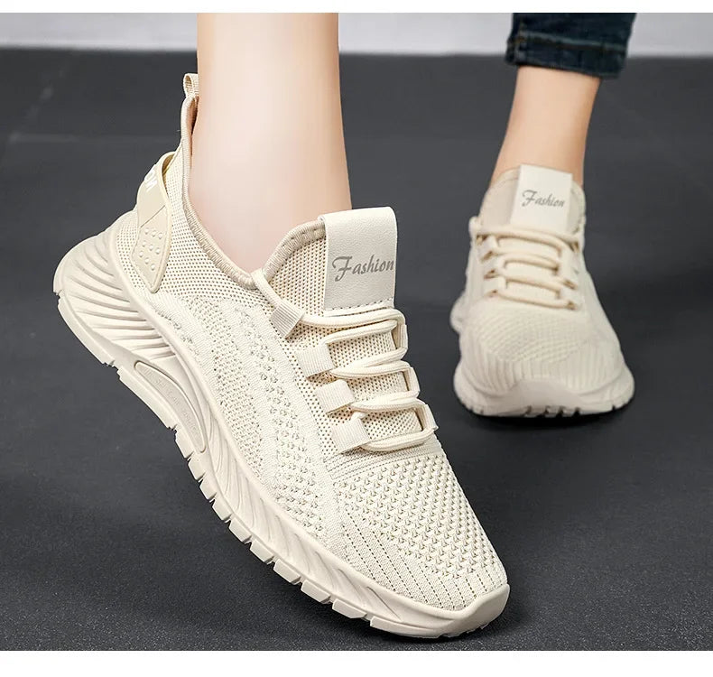 Tênis casual com designer feminino: esportivos, moda renda, de malha respirável.
