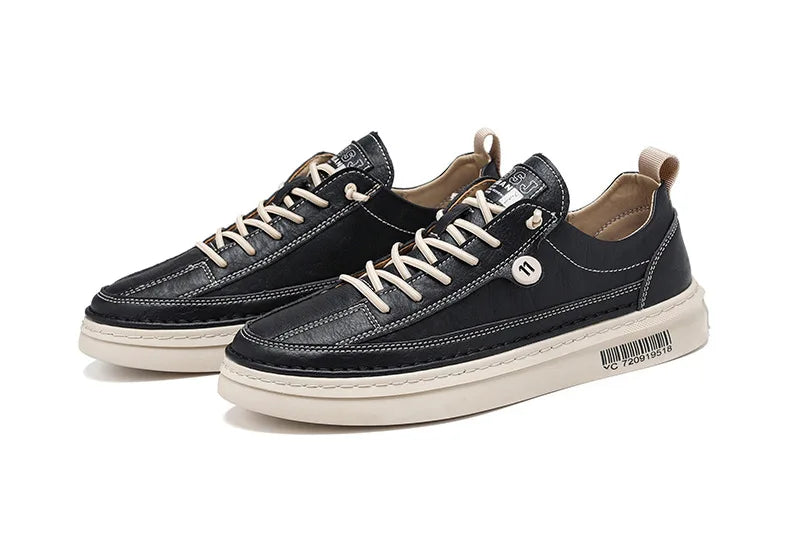 Novo casual masculino de couro: antiderrapante: moda confortável tênis, solado plano