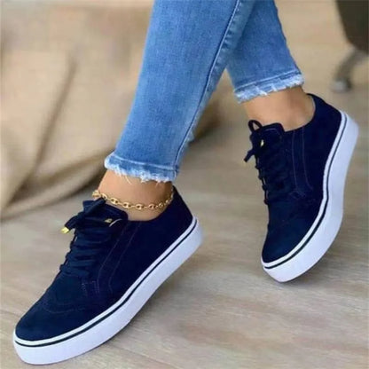 tênis femininos casual: sola plana, moda versátil com rendas
