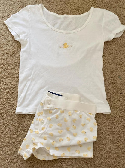 Stripes T-shirt Shorts 2 Pieces Sets Summer Short Sleeve Slim Three Buttons Crop Top Elastic Short Pant for Woman Sweet Y2k Set