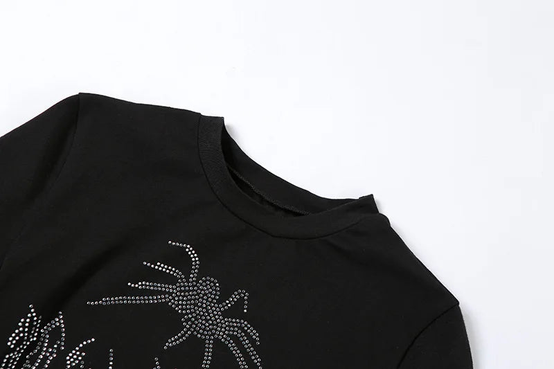 Y2K Women Backless Hollow Out T Shirt Sexy Bandage Crop Tops O-neck Tshirt Black Streetwear Short Sleeve Slim Bodycon T-shirt