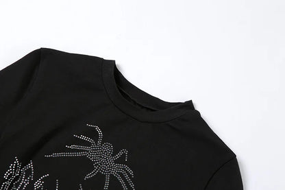 Y2K Women Backless Hollow Out T Shirt Sexy Bandage Crop Tops O-neck Tshirt Black Streetwear Short Sleeve Slim Bodycon T-shirt