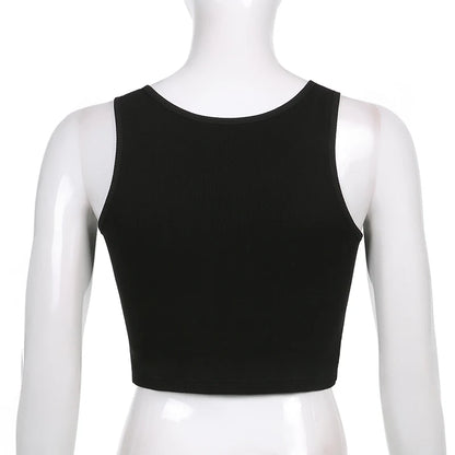 Y2K Women Backless Hollow Out T Shirt Sexy Bandage Crop Tops O-neck Tshirt Black Streetwear Short Sleeve Slim Bodycon T-shirt