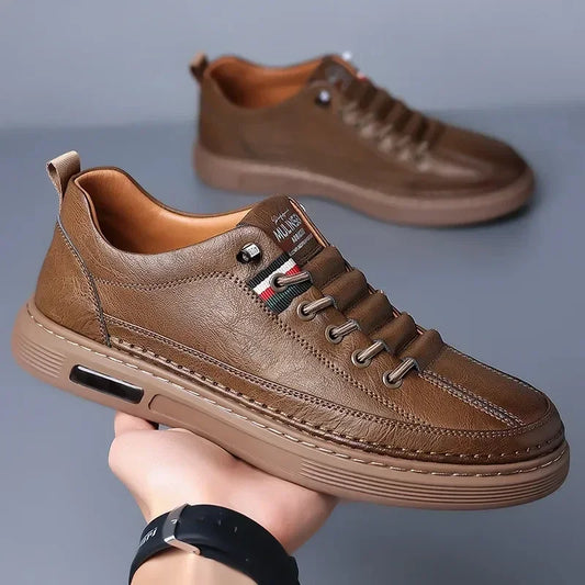 Novo Casual masculino: em couro, antiderrapante, impermeável, confortável, sola plana.