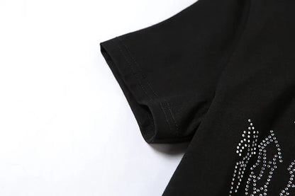 Y2K Women Backless Hollow Out T Shirt Sexy Bandage Crop Tops O-neck Tshirt Black Streetwear Short Sleeve Slim Bodycon T-shirt