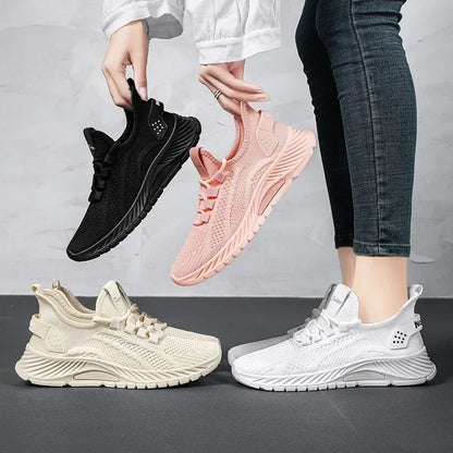 Tênis casual com designer feminino: esportivos, moda renda, de malha respirável.