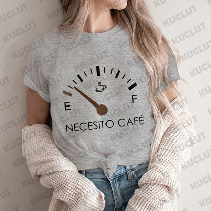 Spanish I Need Coffee Women T-Shirt Short Sleeve O-Neck Creative T Shirts Fashion Breathable Top Funny Casual Sport Tee T Shirt