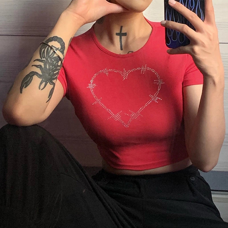 Y2K Women Backless Hollow Out T Shirt Sexy Bandage Crop Tops O-neck Tshirt Black Streetwear Short Sleeve Slim Bodycon T-shirt