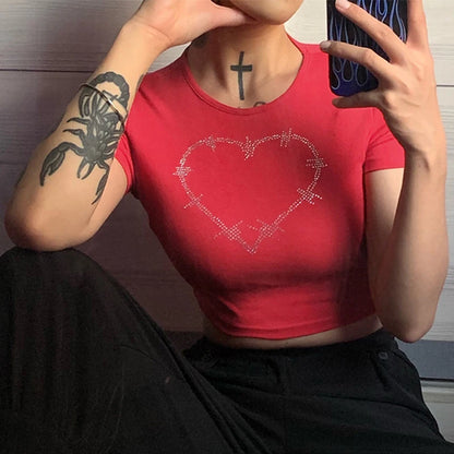 Y2K Women Backless Hollow Out T Shirt Sexy Bandage Crop Tops O-neck Tshirt Black Streetwear Short Sleeve Slim Bodycon T-shirt