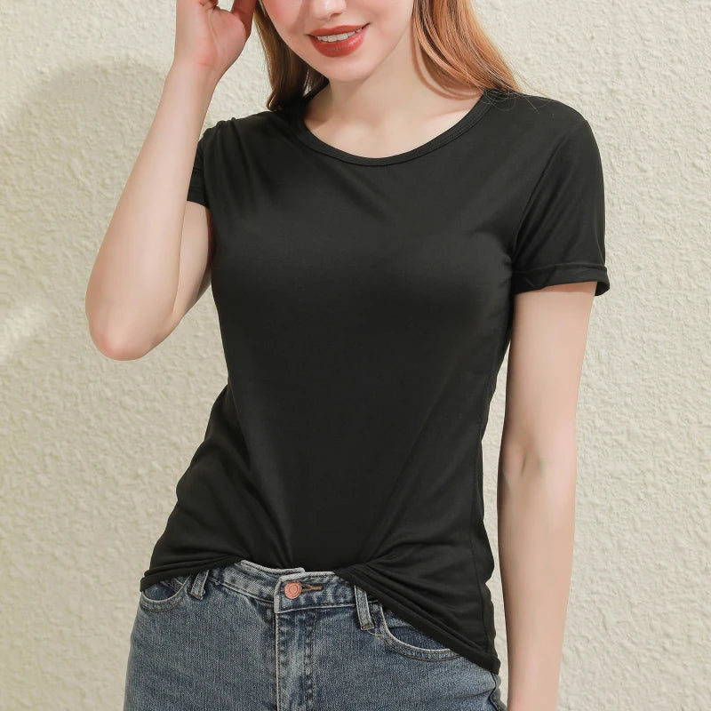 Solid Women Cotton T-shirt V-Neck Short Sleeve Female Tee Slim White And Balck T-Shirt Casual Solid Lady Tshirt Tops