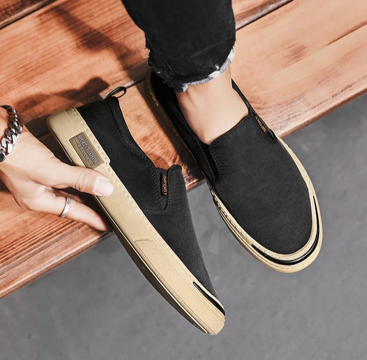 Tênis Vulcanizados de Lona Plimsoll masculino: respirável, de lazer, mocassins, moda primavera e outono