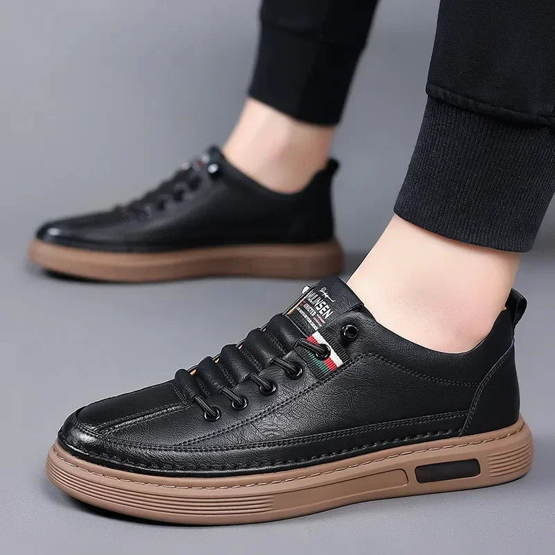 Novo Casual masculino: em couro, antiderrapante, impermeável, confortável, sola plana.