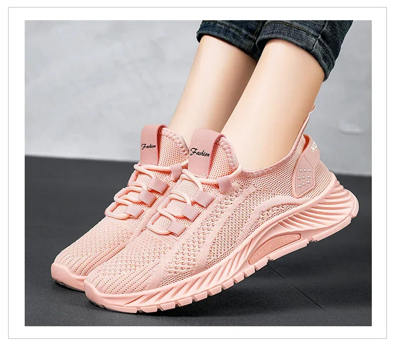 Tênis casual com designer feminino: esportivos, moda renda, de malha respirável.
