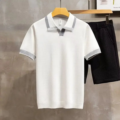 Camisa polo masculina Vintage: confortável, estilo verão, malha, com lapela de manga curta