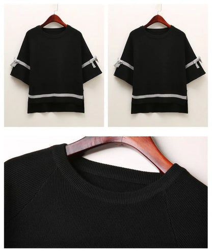 Oversize Knit Women Three Quarter T-Shirt Top Summer Causal Elegant Short Sleeve Camisetas Korean Fashion Loose Knitwear Tee New