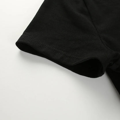Y2K Women Backless Hollow Out T Shirt Sexy Bandage Crop Tops O-neck Tshirt Black Streetwear Short Sleeve Slim Bodycon T-shirt
