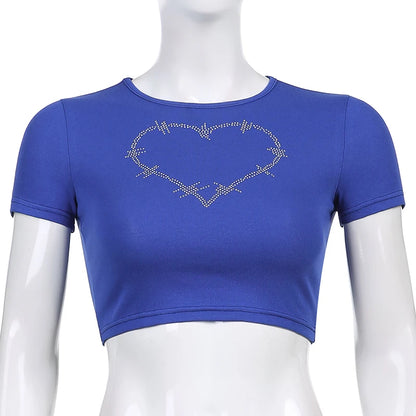 Y2K Women Backless Hollow Out T Shirt Sexy Bandage Crop Tops O-neck Tshirt Black Streetwear Short Sleeve Slim Bodycon T-shirt