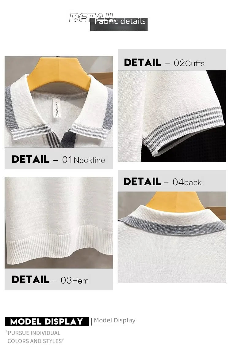 Camisa polo masculina Vintage: confortável, estilo verão, malha, com lapela de manga curta