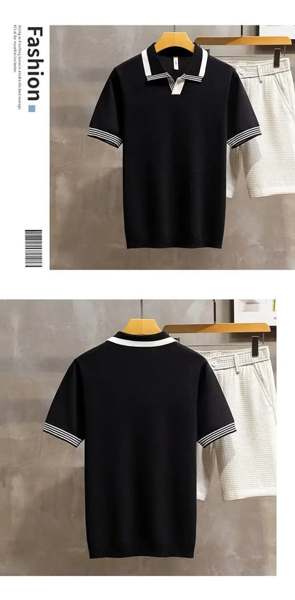 Camisa polo masculina Vintage: confortável, estilo verão, malha, com lapela de manga curta