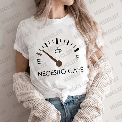 Spanish I Need Coffee Women T-Shirt Short Sleeve O-Neck Creative T Shirts Fashion Breathable Top Funny Casual Sport Tee T Shirt