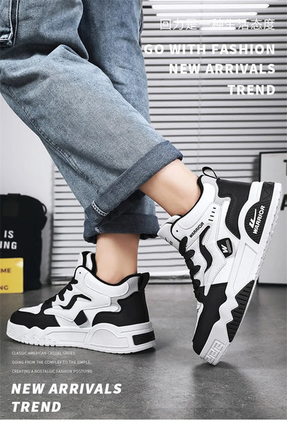 Novo Tênis quatro estações masculino, confortável, tênis de plataforma, vulcanizados branco.