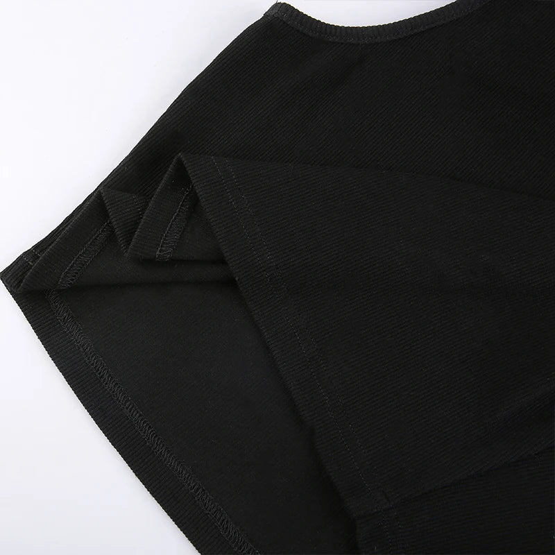 Y2K Women Backless Hollow Out T Shirt Sexy Bandage Crop Tops O-neck Tshirt Black Streetwear Short Sleeve Slim Bodycon T-shirt