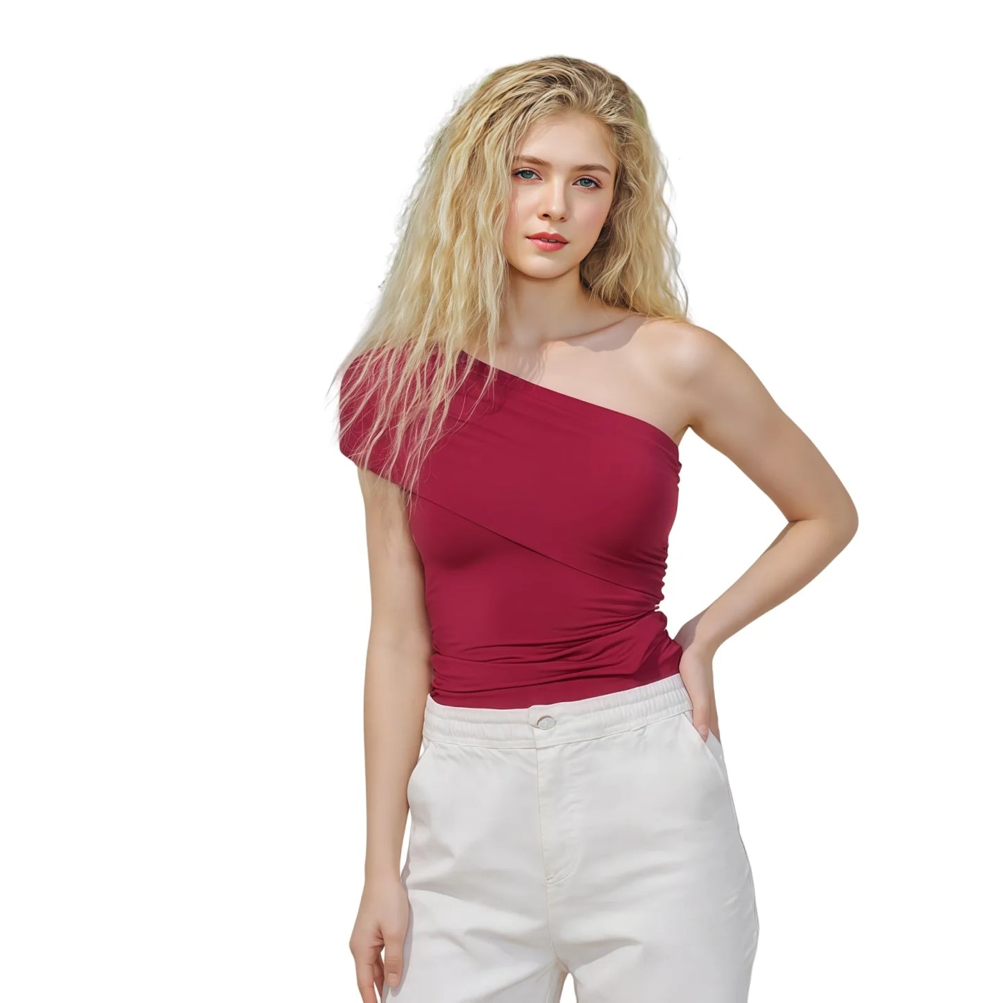 Women's Summer Sexy Slim Fit Crop Tops Short Sleeve One Shoulder Solid Color Sweet Short Basic T-shirts