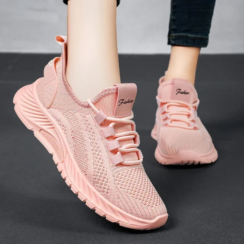 Tênis casual com designer feminino: esportivos, moda renda, de malha respirável.