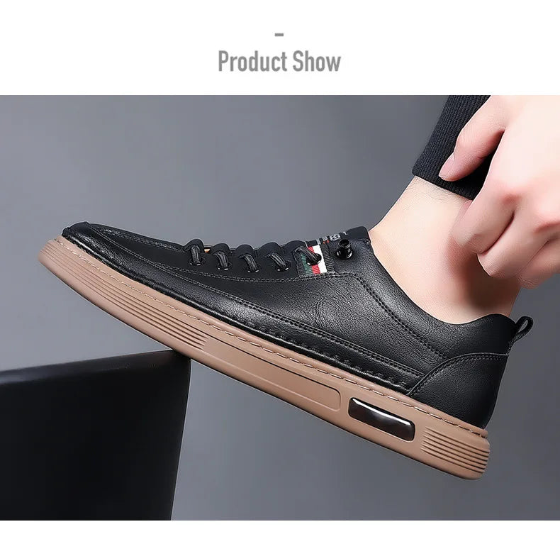 Novo Casual masculino: em couro, antiderrapante, impermeável, confortável, sola plana.