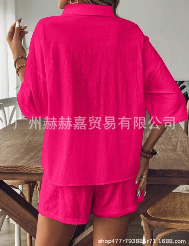 Women's Cotton and Linen Single Breasted Cardigan & Shorts Two-Piece Set 2024 Summer New Fashion Women Casual Shorts Outfits