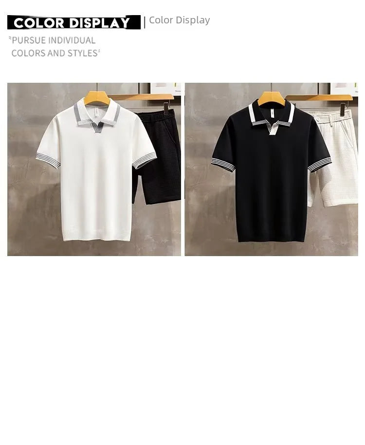 Camisa polo masculina Vintage: confortável, estilo verão, malha, com lapela de manga curta