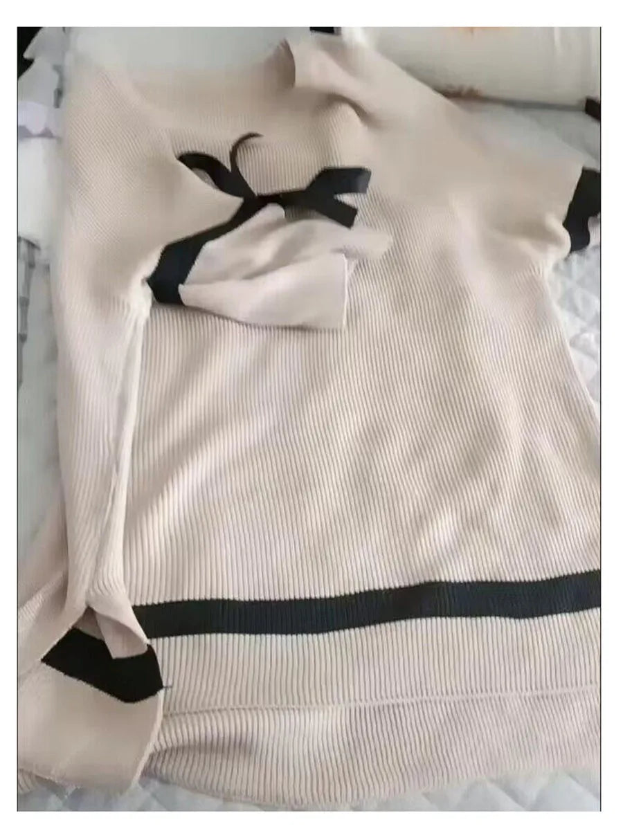 Oversize Knit Women Three Quarter T-Shirt Top Summer Causal Elegant Short Sleeve Camisetas Korean Fashion Loose Knitwear Tee New