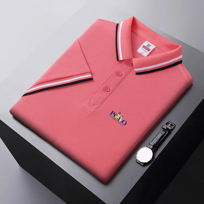 Camisa polo masculina, manga curta: com lapela de botão, simples, leve