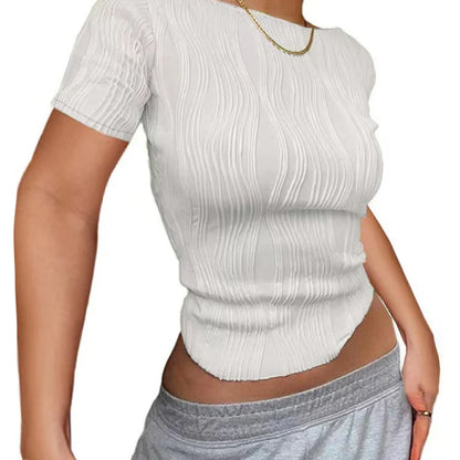 Women's Harajuku Crop Top Y2K Summer Vintage Slim Fit Short Sleeve Open Back Textured T-Shirt Streetwear 90s Style