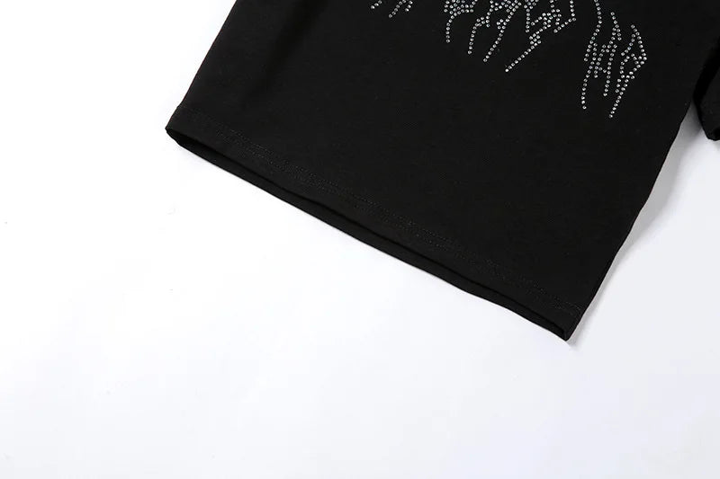 Y2K Women Backless Hollow Out T Shirt Sexy Bandage Crop Tops O-neck Tshirt Black Streetwear Short Sleeve Slim Bodycon T-shirt
