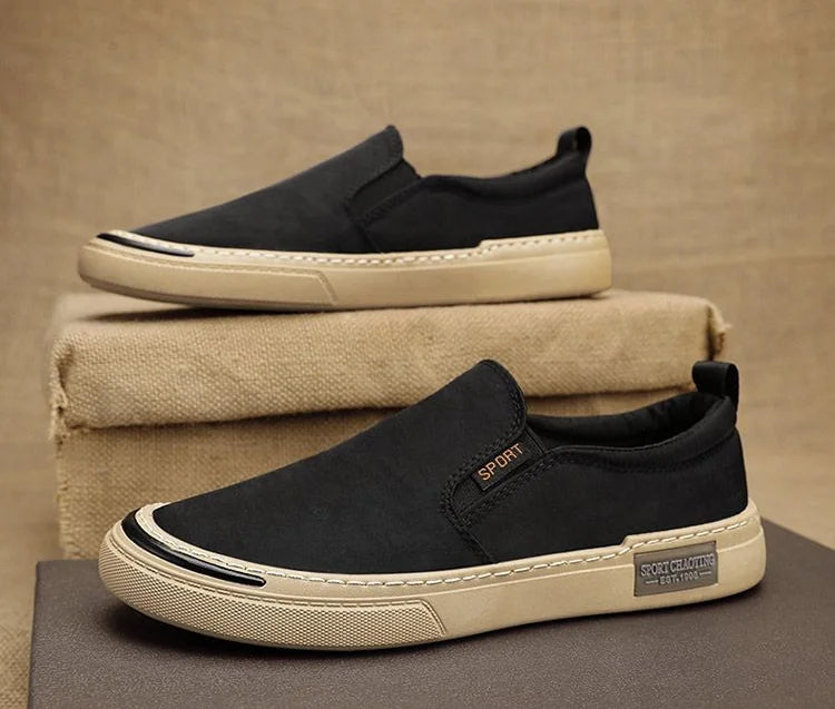 Tênis Vulcanizados de Lona Plimsoll masculino: respirável, de lazer, mocassins, moda primavera e outono