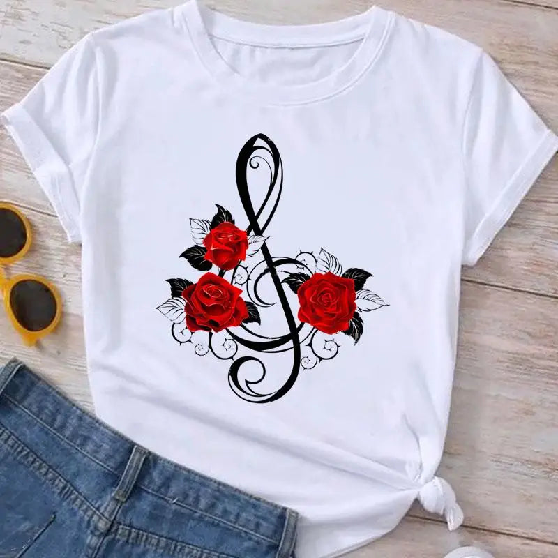 Fashion Clothes Summer Spring Flower 90s Tee Ladies Cartoon Clothing Short Sleeve Graphic T Shirt Women T-shirt Female Top