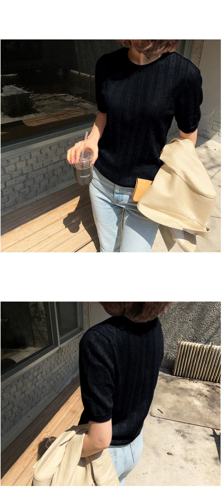 100% Cotton Women Hollow-out Sweater T-shirt New Summer Fashion Short-sleeve O-Neck Pullover Tees Korea Casual Knitted Tops