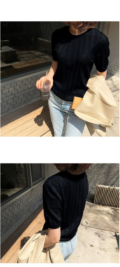 100% Cotton Women Hollow-out Sweater T-shirt New Summer Fashion Short-sleeve O-Neck Pullover Tees Korea Casual Knitted Tops