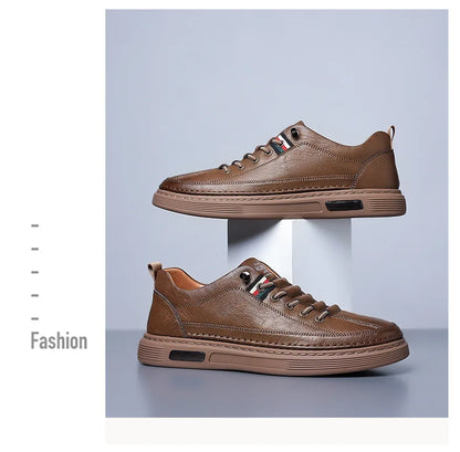 Novo Casual masculino: em couro, antiderrapante, impermeável, confortável, sola plana.